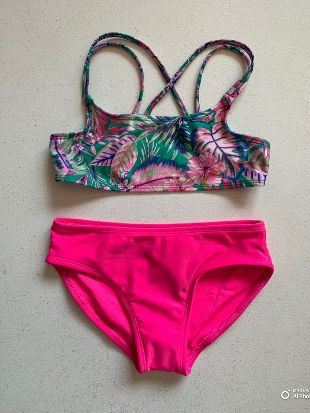 Cat & Jack / Art Class 2-Piece Bikini Set Pink Green Floral Size Medium NWOT
